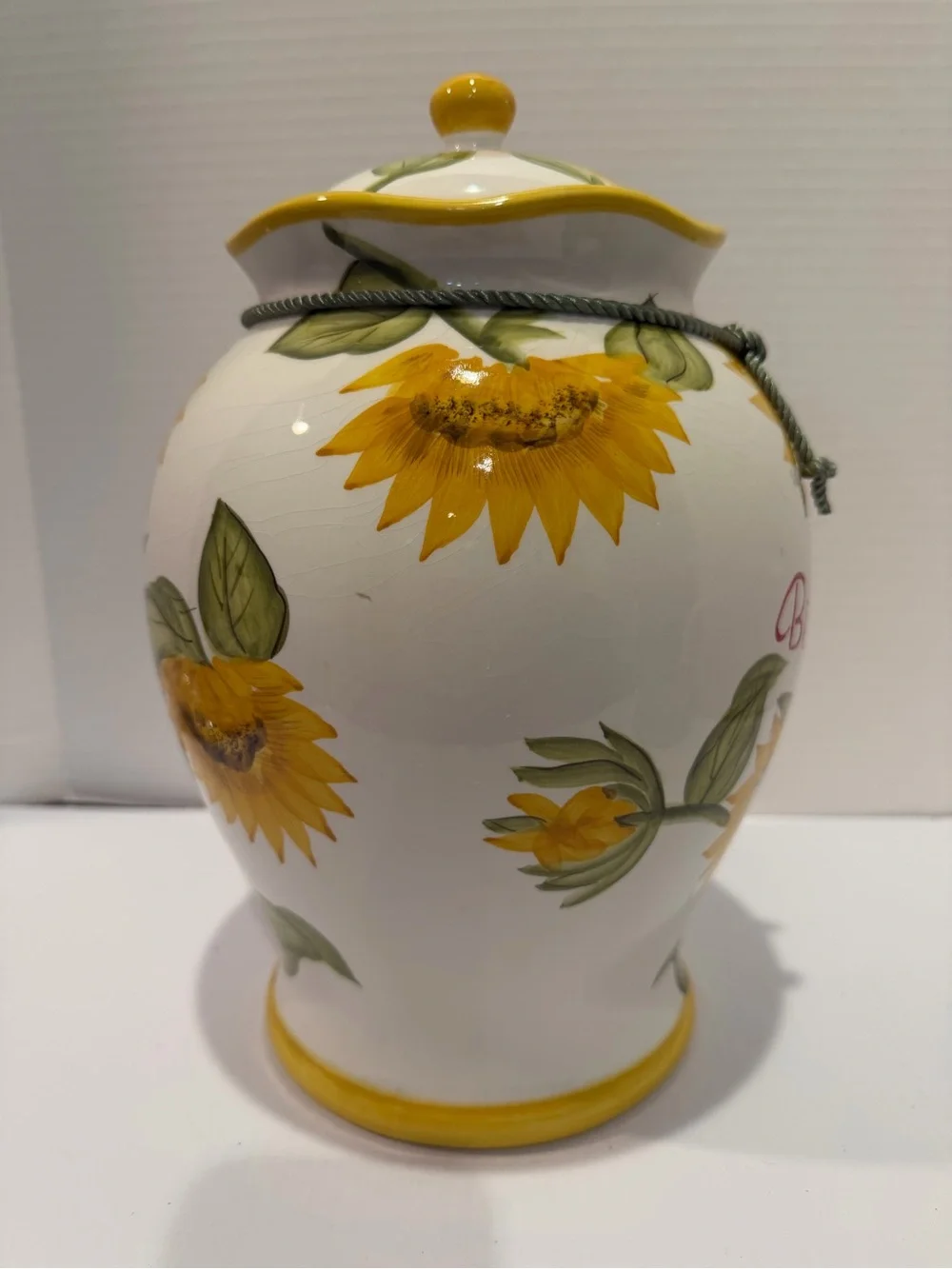NONNI'S Ceramic Sunflower Yellow Brown Green BISCOTTI Vintage Biscuit Jar W/ Lid